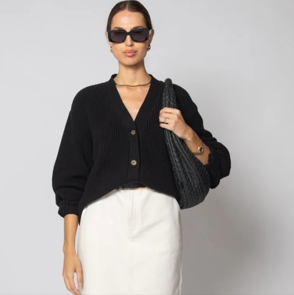 Cleobella Addison Women's Black Cardigan Sweater Size XL Organic Cotton